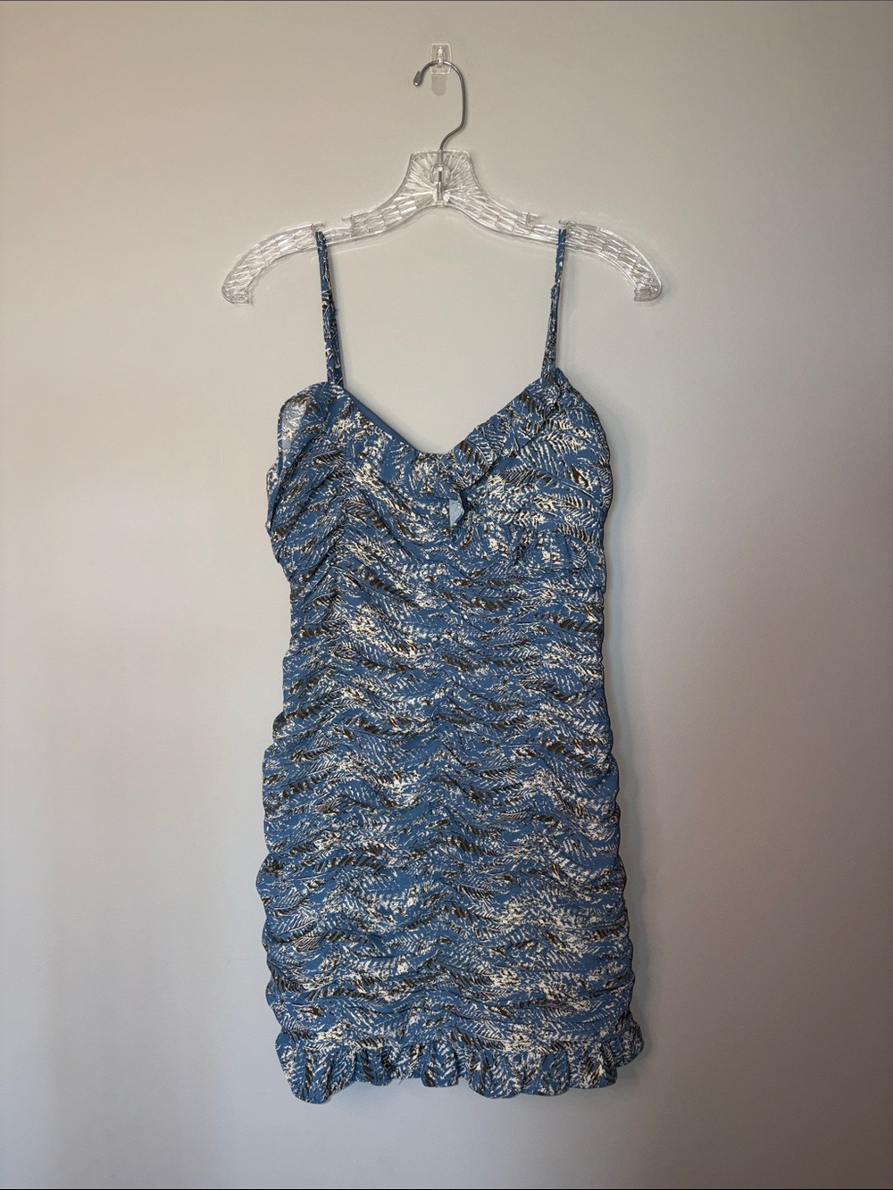 Lush Blue Ruched Spaghetti Strap Dress Medium